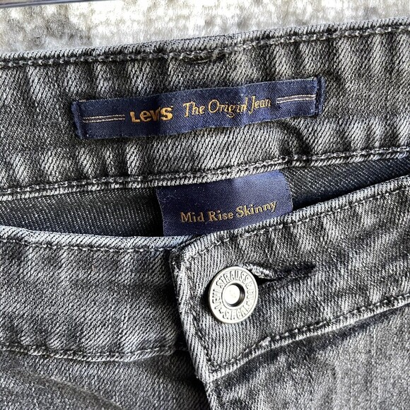 Levis Mid Rise Skinny Jeans Black Charcoal Wash Womens Size 12 Stretch - Picture 4 of 8